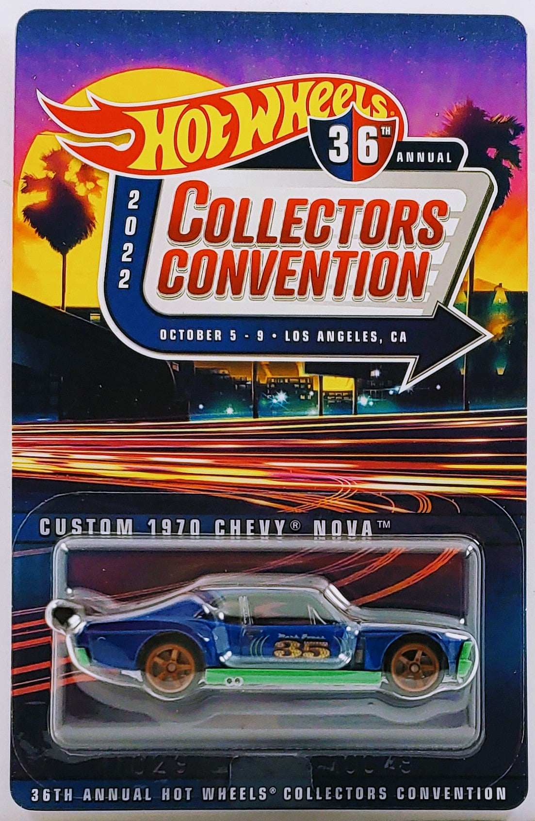 Hot Wheels 2022 - 36th Annual Collectors Convention / Dinner Car / Mark Jones - Custom 1970 Chevy Nova - Blue - Metal/Metal & Real Riders - Limited to 4,000 - Kar Keeper