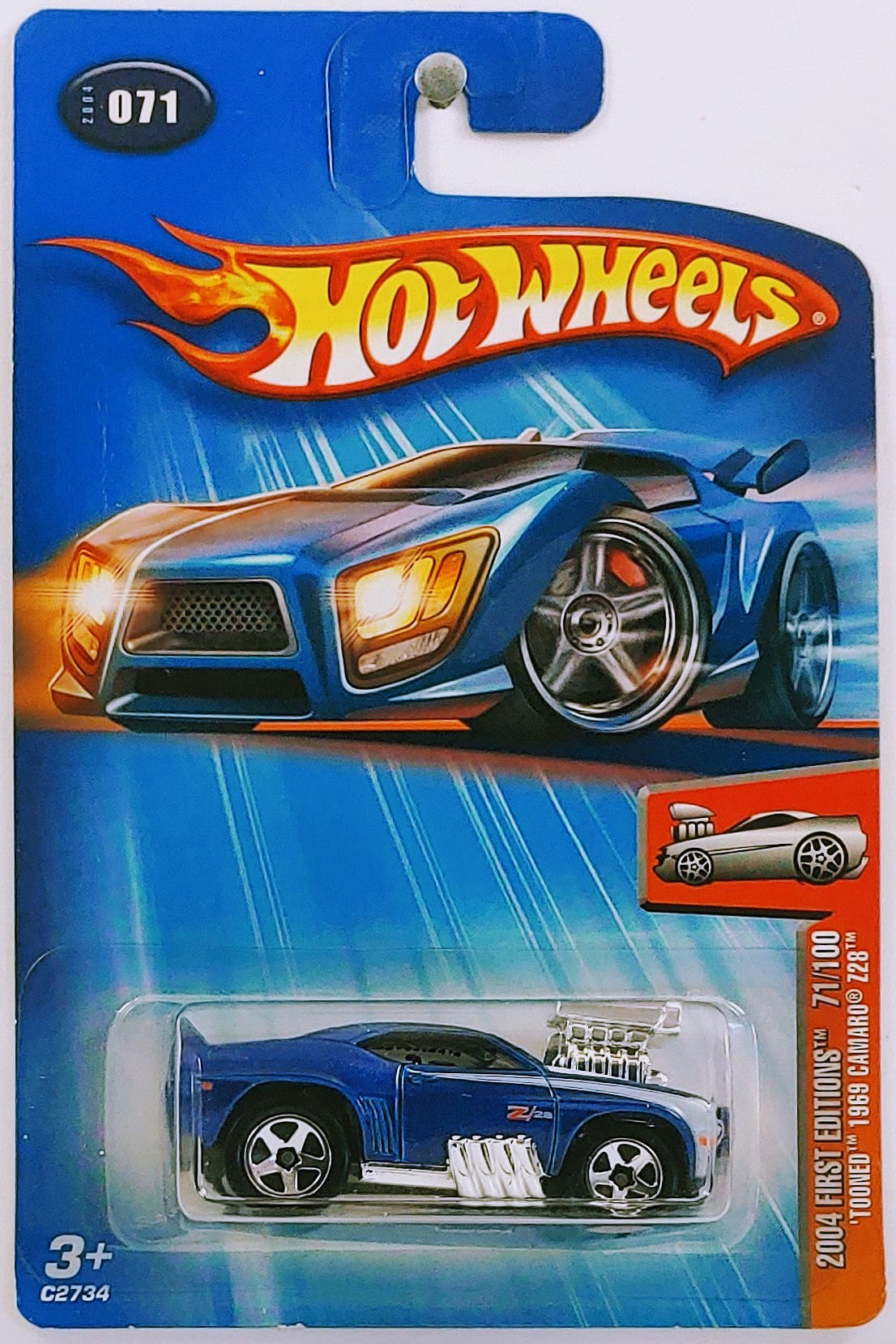 Hot Wheels 2004 - Collector # 071/212 - First Editions 71/100 - 'Tooned Camaro Z28 1969 - Blue - KMart Exclusive - USA