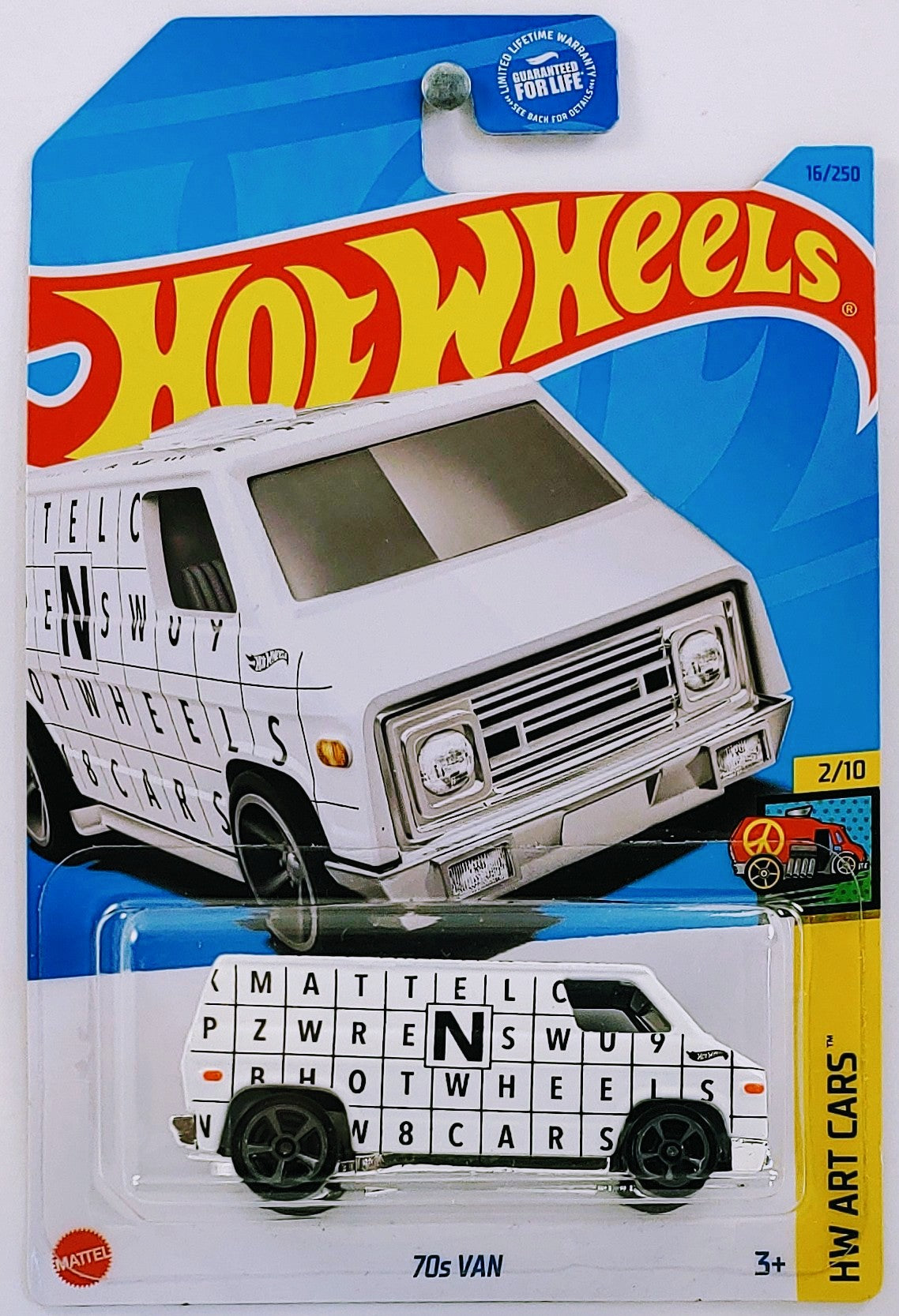 Hot Wheels 2023 - Collector # 016/250 - HW Art Cars 2/10 - 70s Van - White / Crossword Graphics - USA