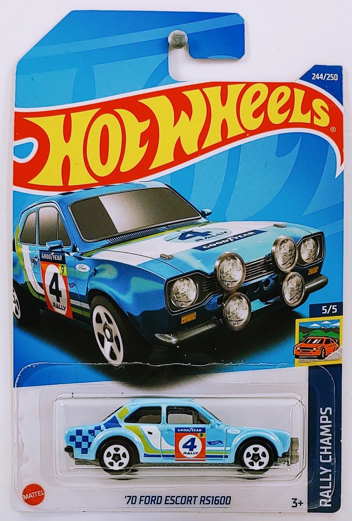 Hot Wheels 2022 - Collector # 244/250 - Rally Champs 5/5 - '70 Ford Escort RS1600 - Blue / #4 - IC