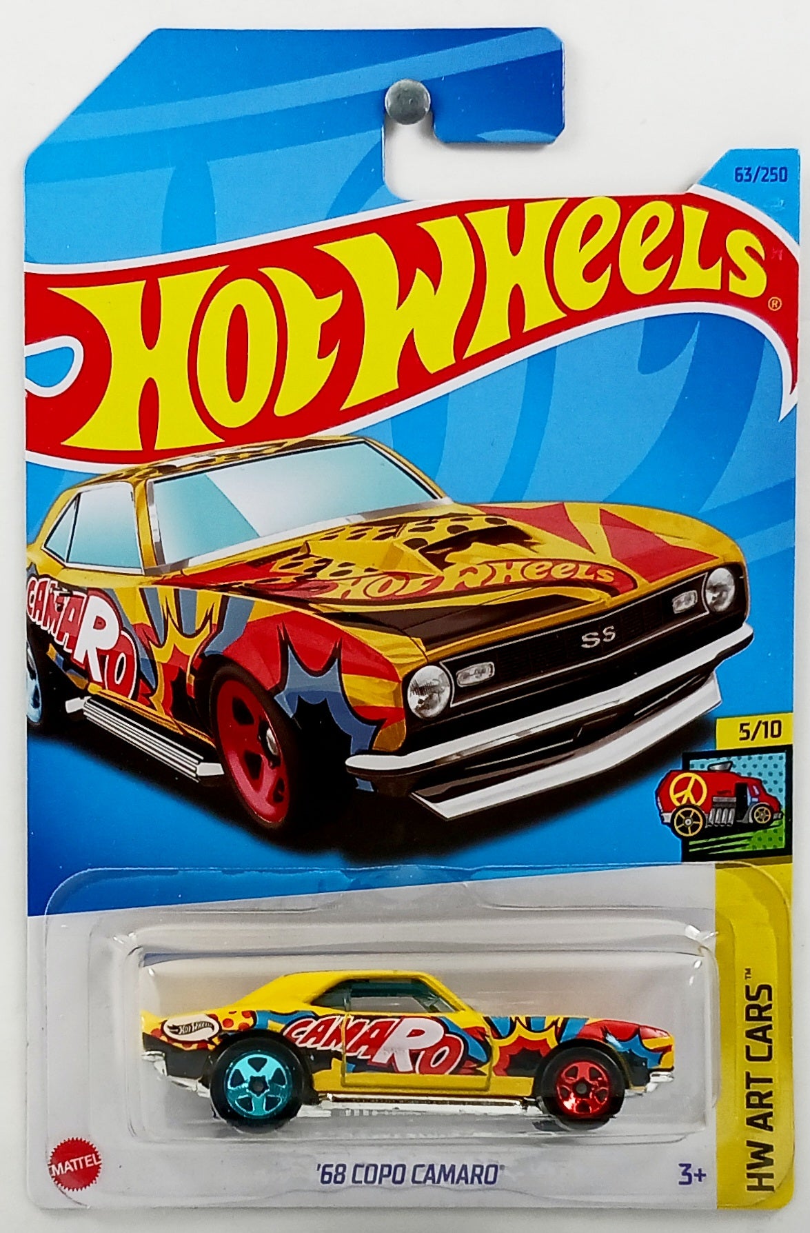 Hot Wheels 2023 - Collector # 063/250 - HW Art Cars 5/10 - '68 COPO Camaro - Yellow / 'R' - IC