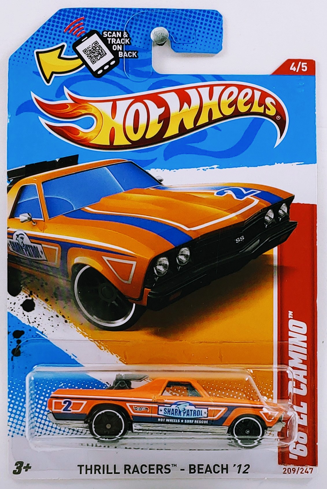 Hot Wheels 2012 - Collector # 209/247 - Thrill Racers / Beach 4/5 - '68 El Camino - Orange - USA