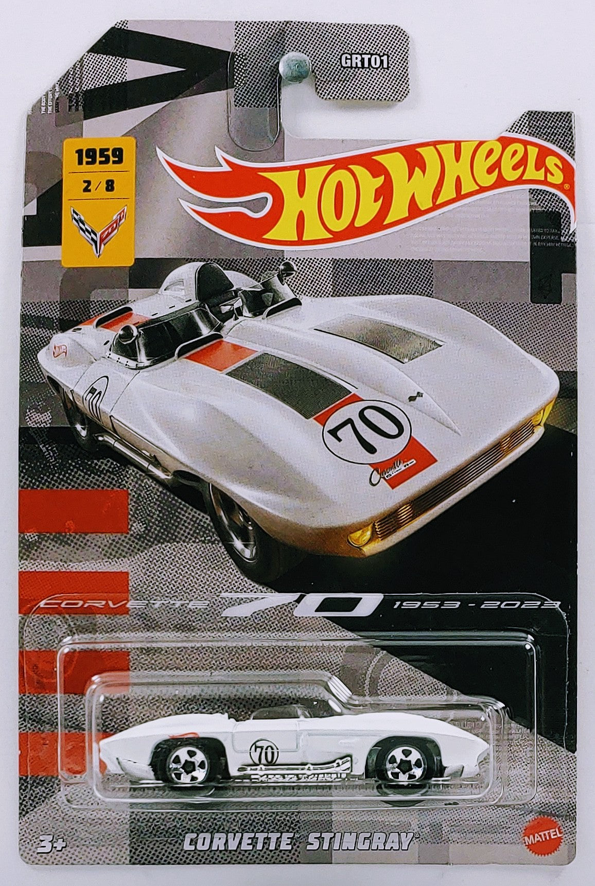 Hot Wheels 2023 - Corvette 70th Anniversary Series 2/8 - Corvette Stingray - White / #70 - 5 Spokes - Walmart Exclusives