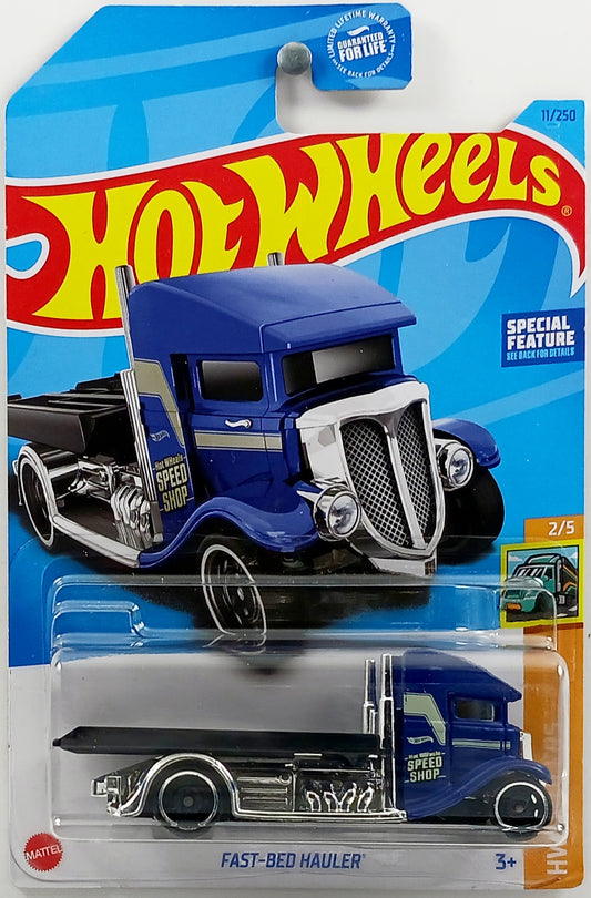 Hot Wheels 2023 - Collector # 011/250 - HW Hauler 2/5 - Fast-Bed Hauler - Black & Blue / Speed Shop - USA