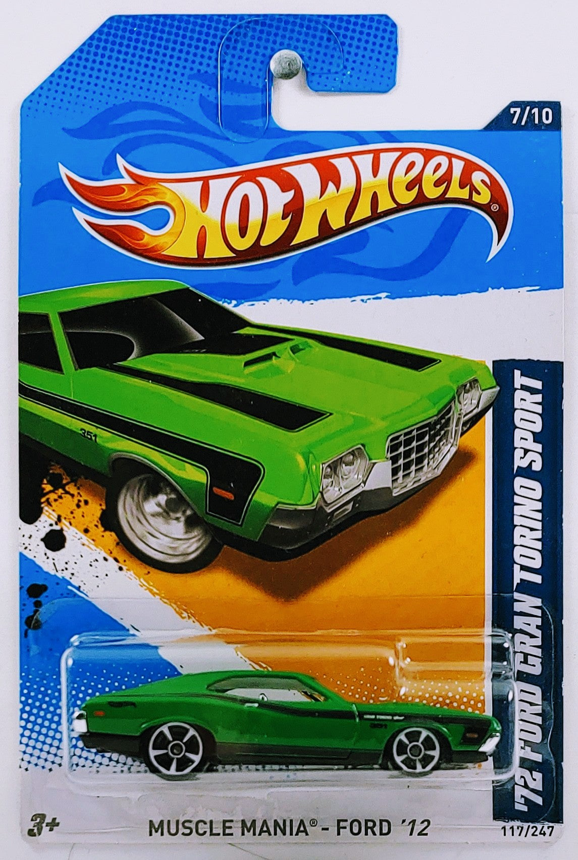Hot Wheels 2012 - Collector # 117/247 - Muscle Mania - Ford 7/10 - '72 Ford Gran Torino Sport - Green - White OH5 Wheels - USA