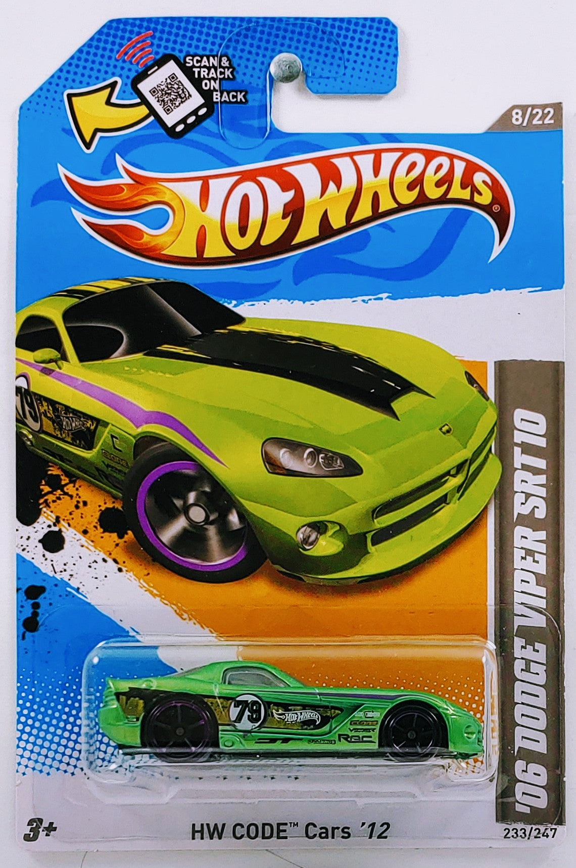 Hot Wheels 2012 - Collector # 233/247 - HW Code Cars 8/10 - '06 Dodge Viper SRT10 - Green - USA