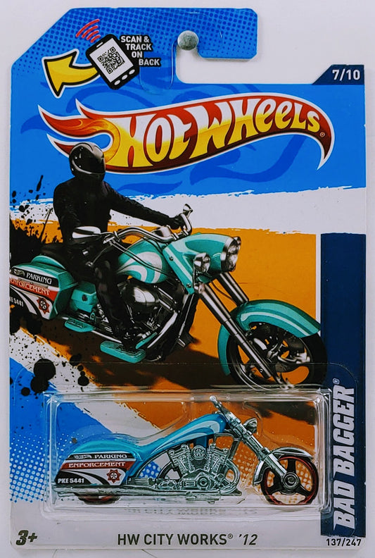 Hot Wheels 2012 - Collector # 137/247 - HW City Works 7/10 - Bad Bagger (Motorcycle) - Blue - USA