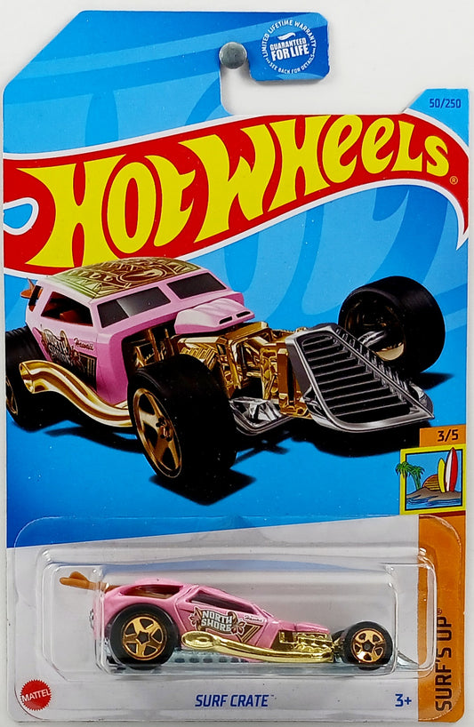 Hot Wheels 2023 - Collector # 050/250 - Surf's Up  3/5 - Treasure Hunts - Surf Crate - Pink - USA