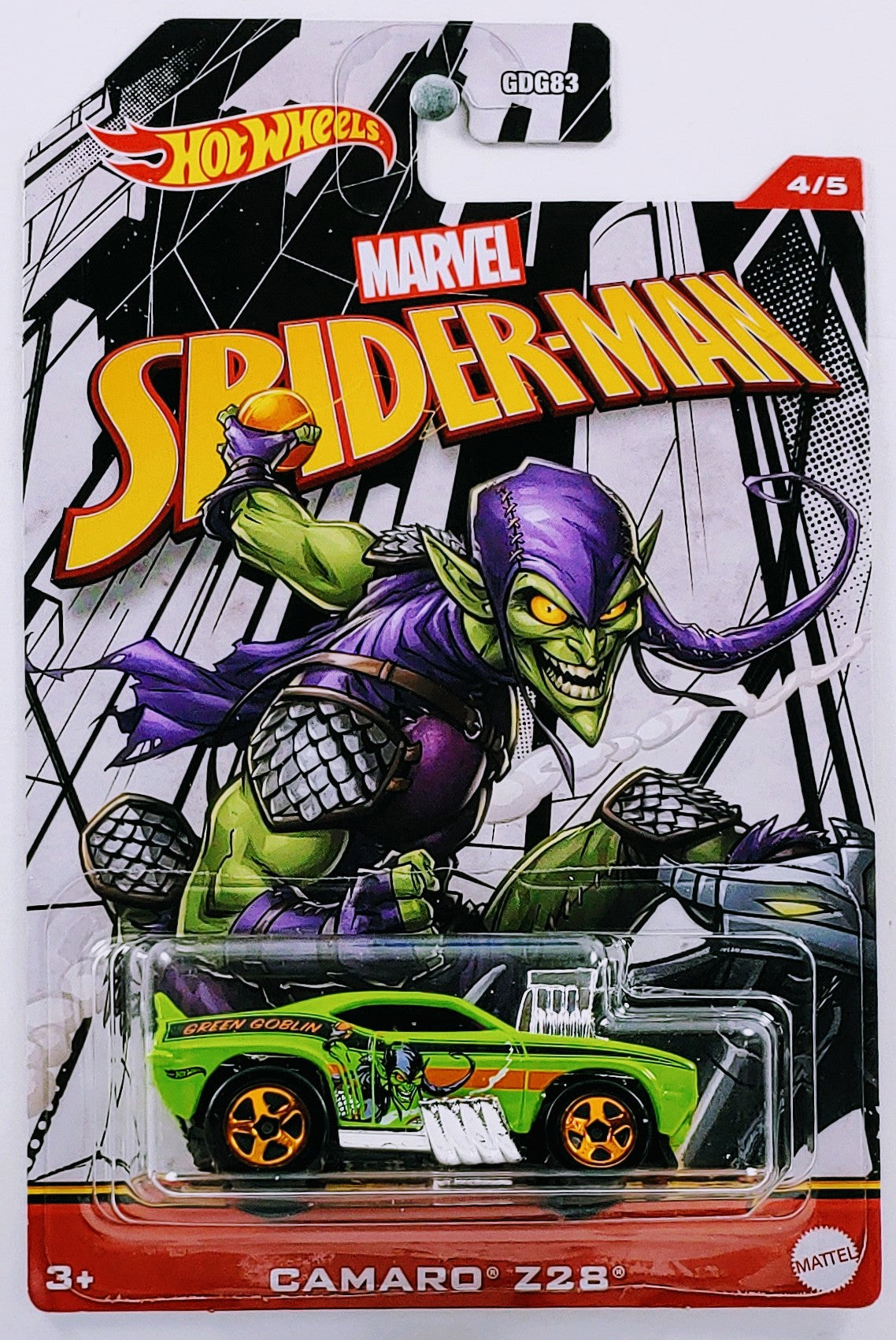 Hot Wheels 2023 - Marvel / Spider-man Theme Series 4/5 - Camaro Z28 - Green / Green Goblin