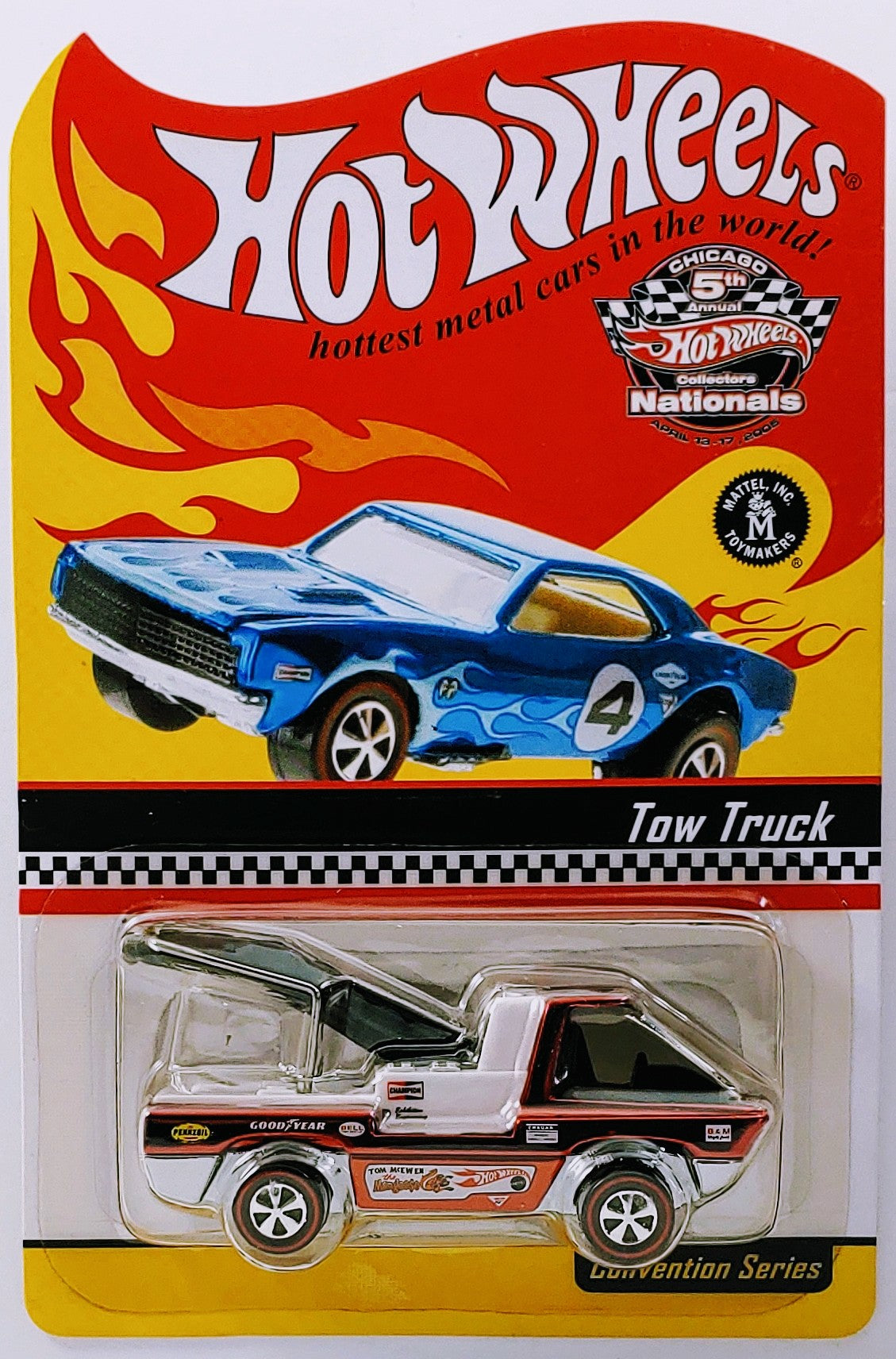Hot Wheels 2005 - 5th Annual Collectors Nationals - Tow Truck - Spectraflame Red / Tom 'Mongoose' McEwen Graphics - Redlines - Limited to 3,000 - Kar Keeper