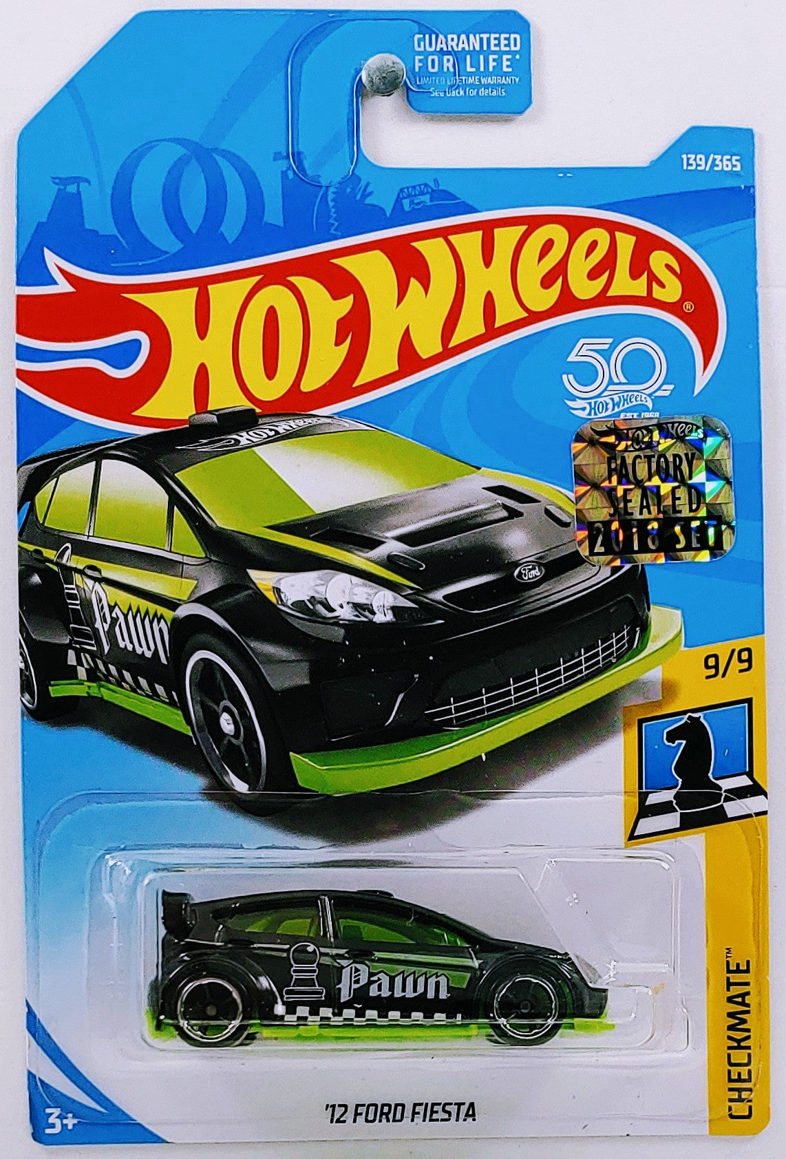 Hot Wheels 2018 - Collector # 139/365 - Checkmate 9/9 - '12 Ford Fiesta - Black / Pawn - FSC