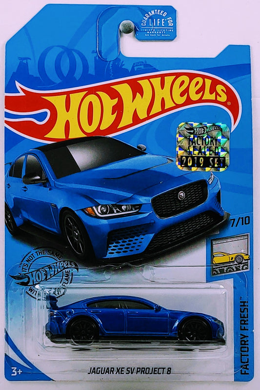 Hot Wheels 2019 - Collector # 244/250 - Factory Fresh 7/10 - Jaguar XE SV Project 8 - Candy Blue - Game Stop Exclusive - FSC