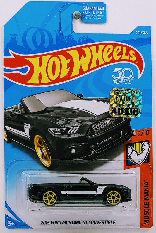 Hot Wheels 2018 - Collector # 291/365 - Muscle Mania 2/10 - 2015 Ford Mustang GT Convertible - Black - FSC