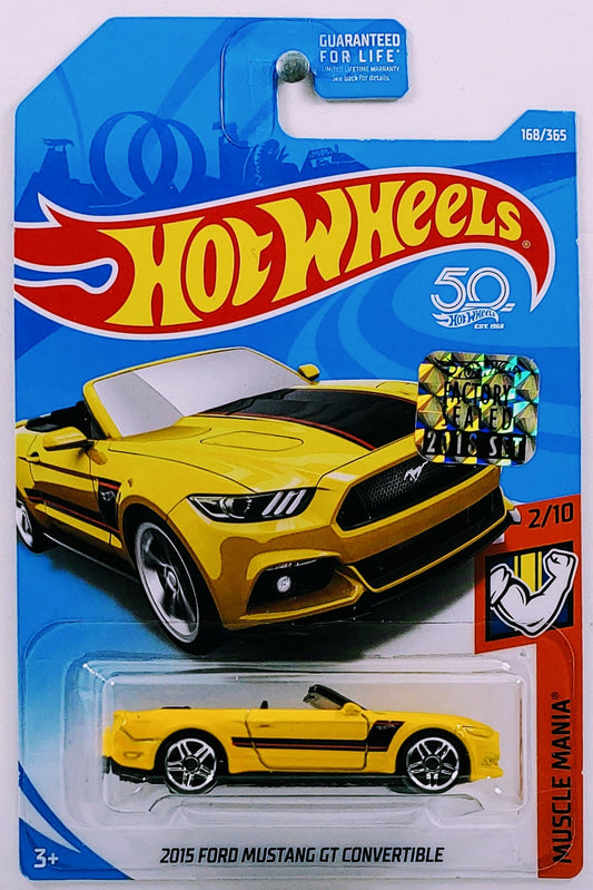 Hot Wheels 2018 - Collector # 168/365 - Muscle Mania 2/10 - 2015 Ford Mustang GT Convertible - Yellow - FSC