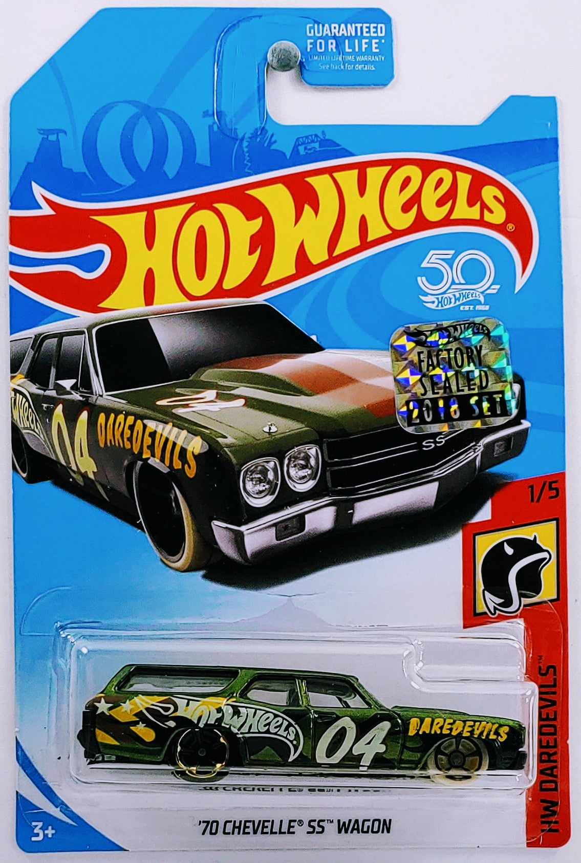 Hot Wheels 2018 - Collector # XXX/365 - HW Daredevils 1/5 - '70 Chevelle SS Wagon - Green - FSC