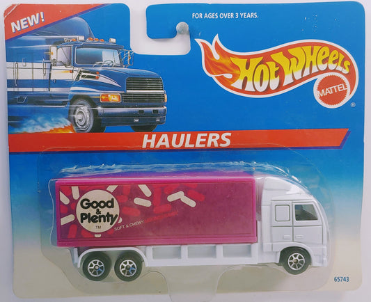 Hot Wheels 1997 - Haulers - Good & Plenty - White Cab & Purple Trailer Box decorated with Good & Plenty