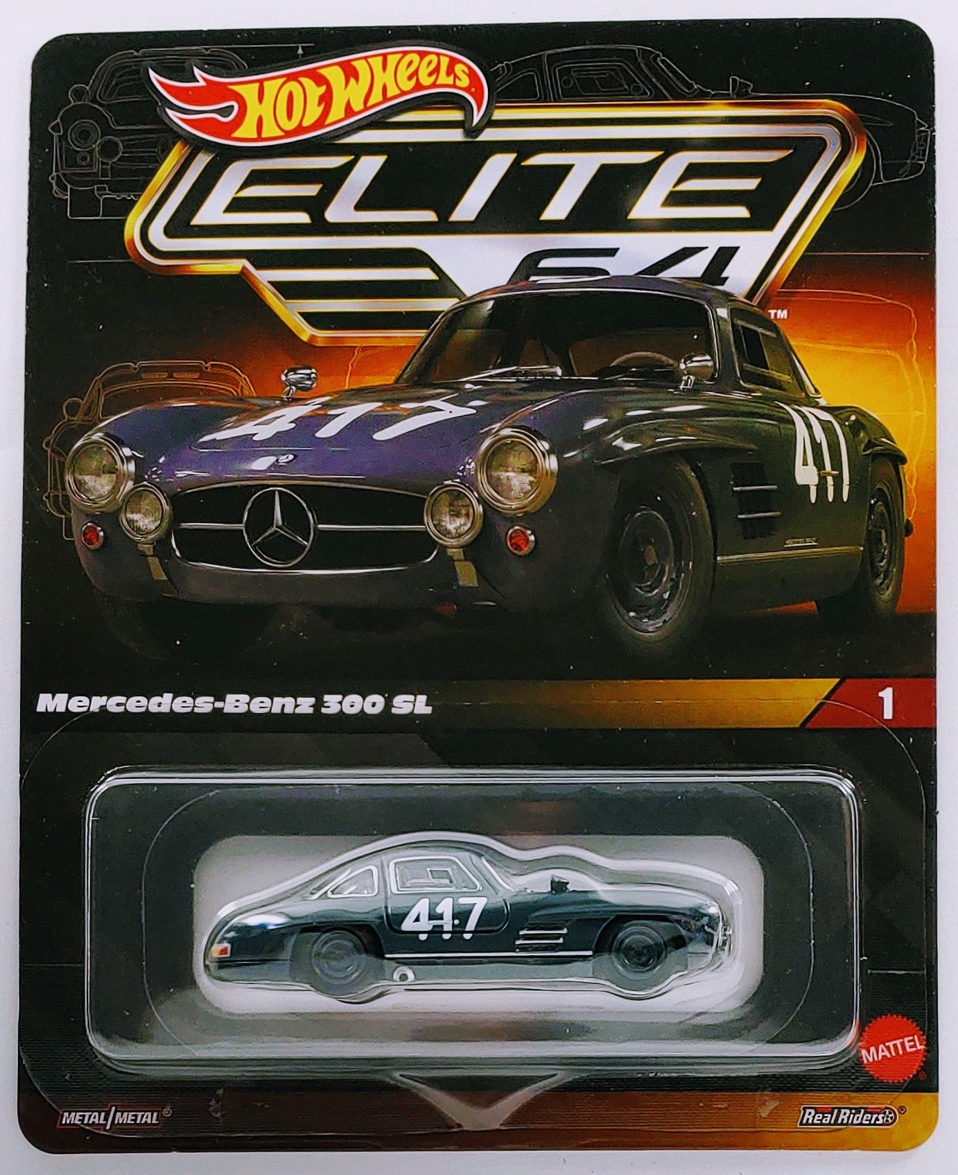 Hot Wheels 2023 - Elite 64 # 1 - Mercedes-Benz 500 SL - Gray / # 417 - Metal/Metal & Real Riders - Opening Gullwing Doors - Highly Detailed