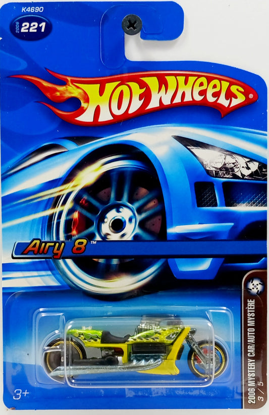 Hot Wheels 2006 - Collector # 221/223 - Mail-In Bonus / Mystery Vehicle 3/5 - Airy 8 (Motorcycle) - Green & Yellow - Kar Keeper