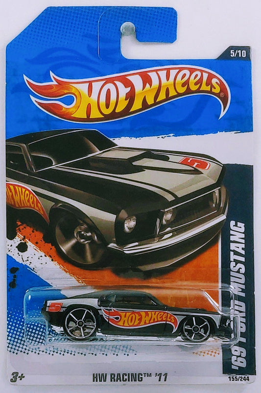 Hot Wheels 2011 - Collector # 15.5/244 - HW Racing 5/10 - '69 Ford Mustang - Black / HW Graphics - Walmart Exclusive - USA