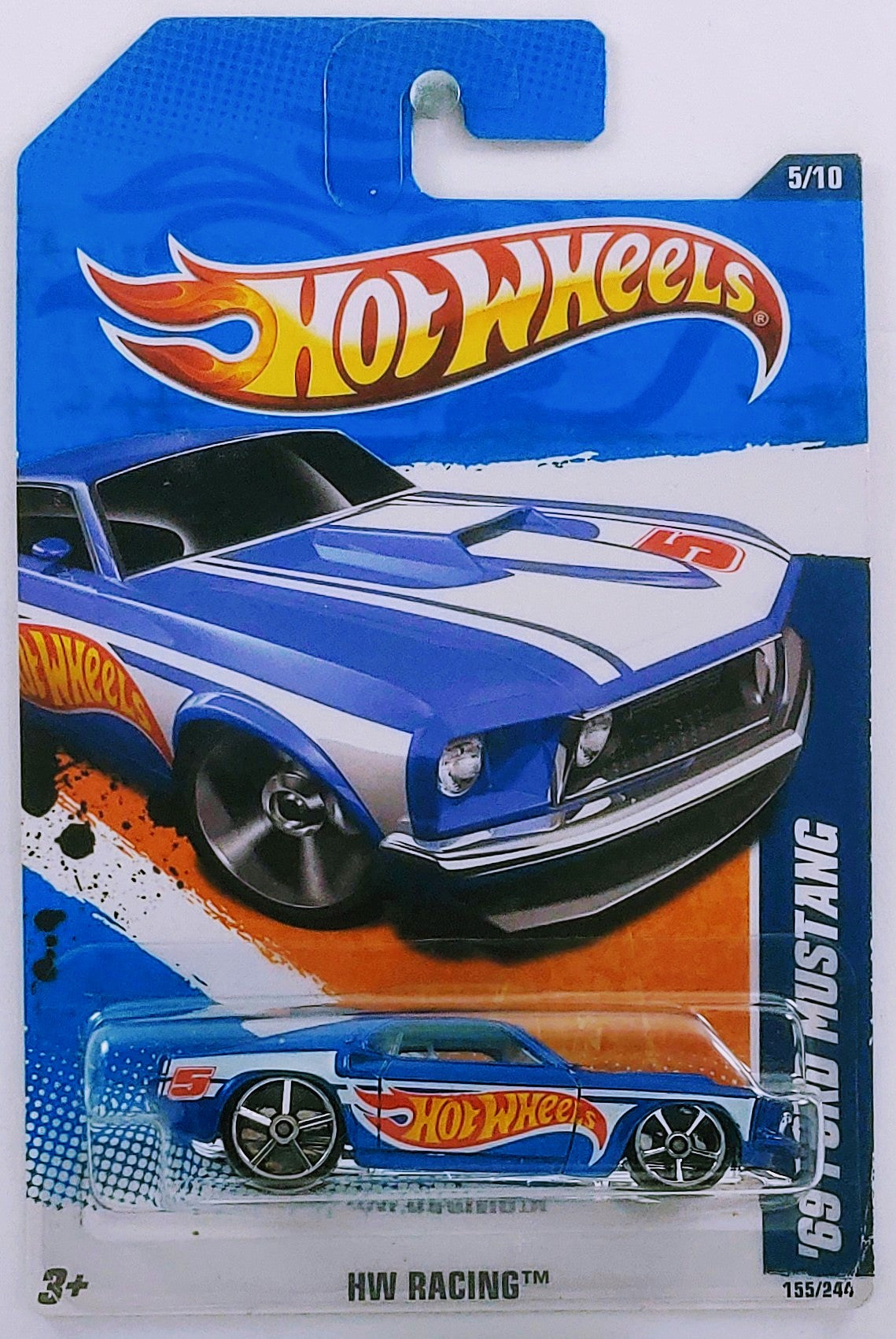Hot Wheels 2011 - Collector # 15.5/244 - HW Racing 5/10 - '69 Ford Mustang - Blue / HW Graphics - USA