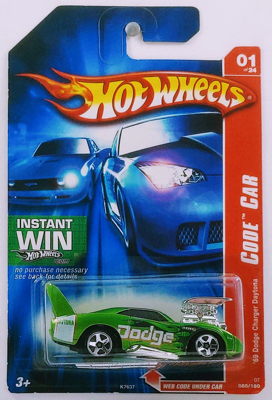 Hot Wheels 2007 - Collector # 085/180 - Code Car 01/24 - '69 Dodge Charger Daytona (Tooned) - Green - USA