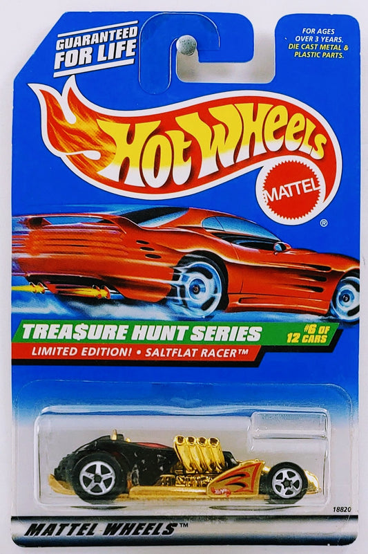 Hot Wheels 1998 - Collector # 754 - Treasure Hunt Series 6/12 - Saltflat Racer - Black & Gold - 5 Spoke Wheels - USA