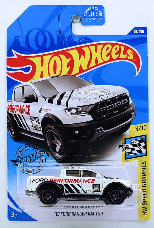 Hot Wheels 2020 - Collector # 076/250 - HW Speed Graphics 3/10 - '19 Ford Ranger Raptor - White / Ford Performance - USA Card