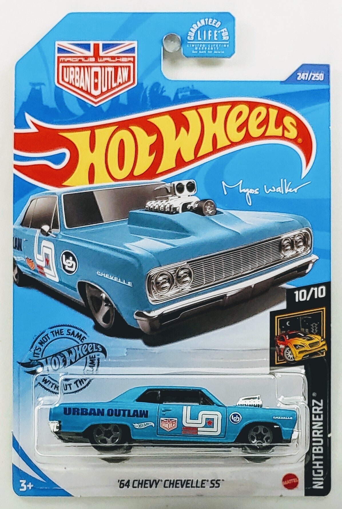 Hot Wheels 2020 - Collector # 247/250 - Nightburnerz 10/10 - '64 Chevy Chevelle SS - Satin Blue / URBAN OUTLAW