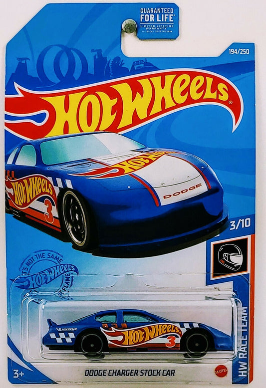 Hot Wheels 2021 - Collector # 194/250 - HW Race Team 3/10 - Dodge Charger Stock Car - Matte Blue - USA