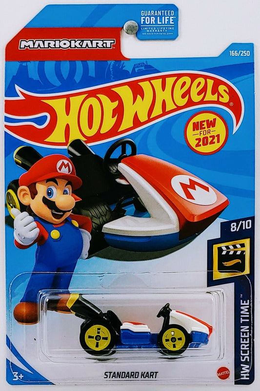 Hot Wheels 2021 - Collector # 166/250 - HW Screen Time 8/10 - New Model - Standard Kart (Mariokart) - Red, White & Blue - USA Card