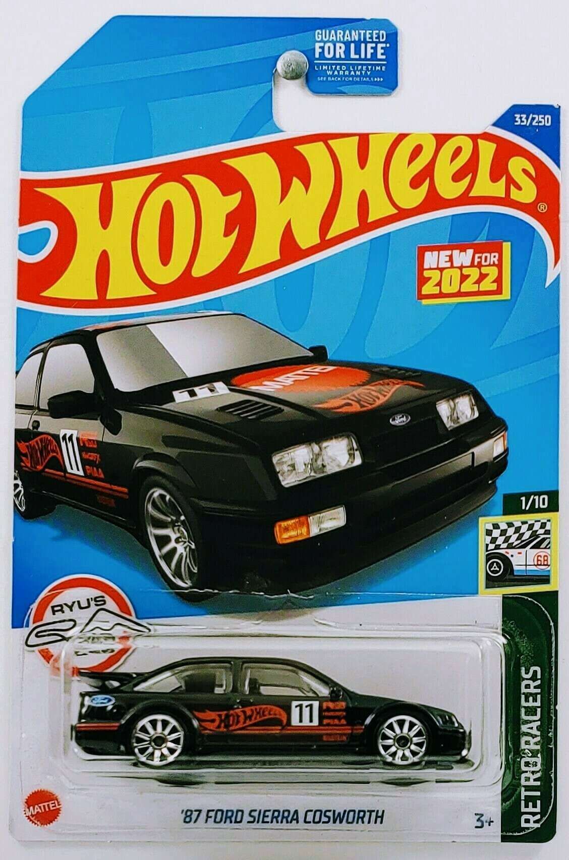 Hot Wheels 2022 - Collector # 033/250 - Retro Racers 1/10 - New Models - '87 Ford Sierra Cosworth - Black - USA Card
