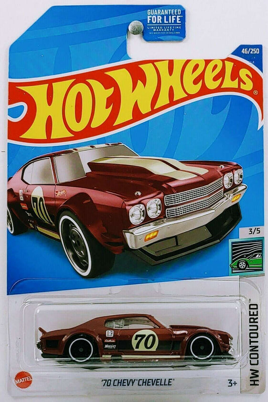 Hot Wheels 2022 - Collector # 046/250 - HW Contoured 3/5 - '70 Chevy Chevelle SS - Maroon - USA Card - MPN