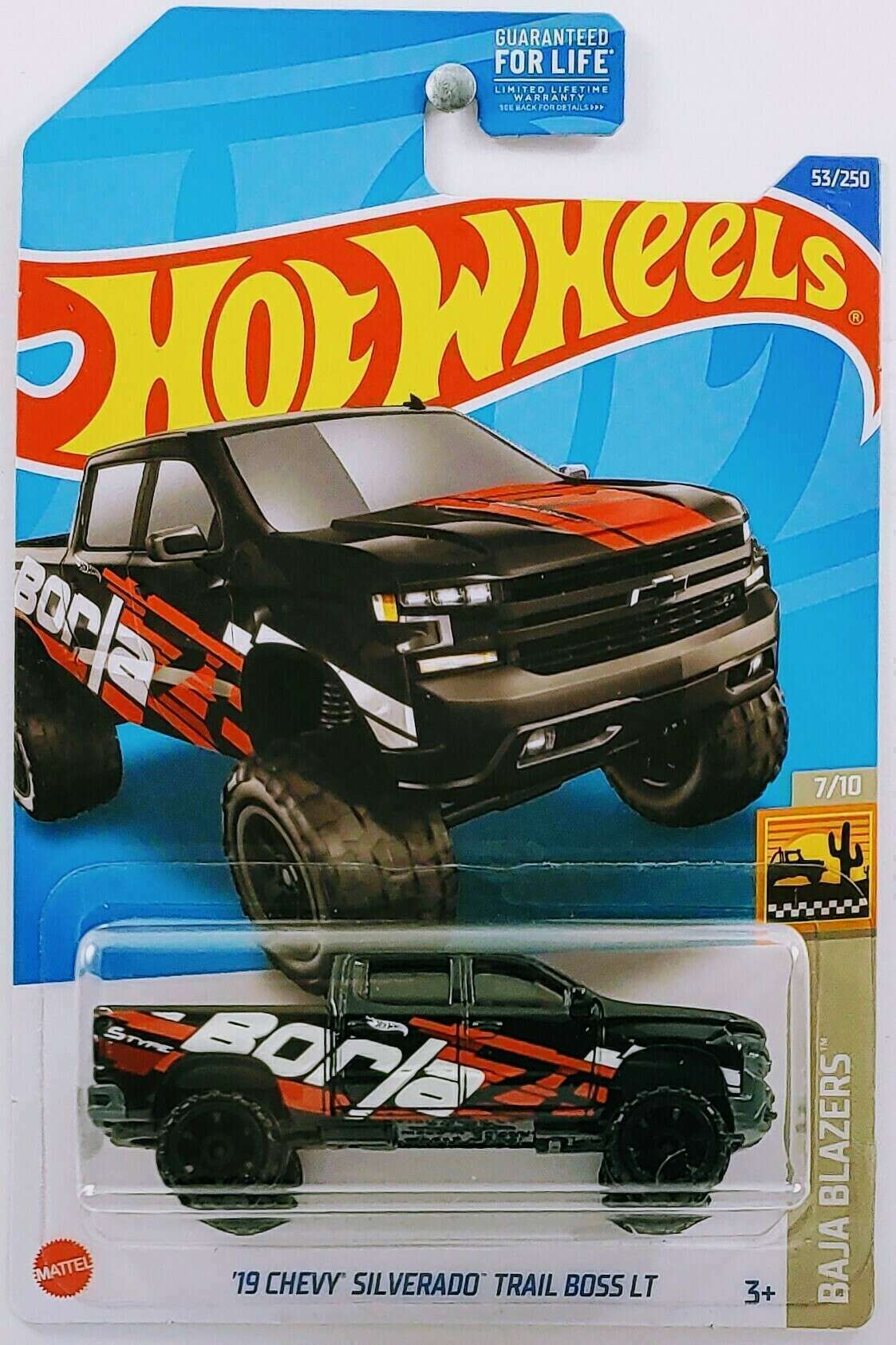 Hot Wheels 2022 - Collector # 053/250 - Baja Blazers 7/10 - '19 Chevy Silverado Trail Boss LT - Black / Borla - USA