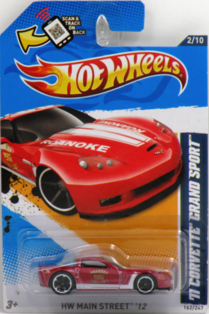 Hot Wheels 2012 - Collector # 162/247 - HW Main Street 2/10 - '11 Corvette Grand Sport - Red / 'Roanoke Fire EMS' - USA