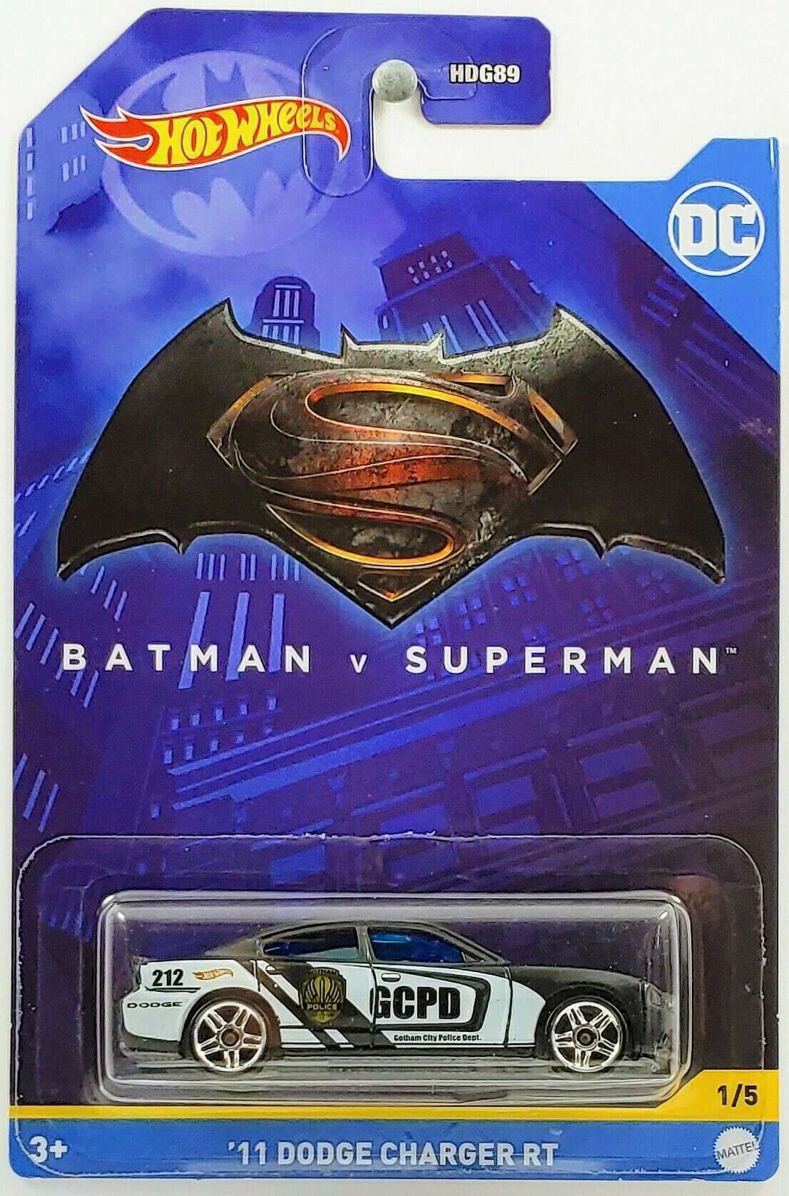 Hot Wheels 2022 - DC Batman / Batman v Superman # 1/5 - '11 Dodge Charger RT - Black / GCPD - Target Exclusive