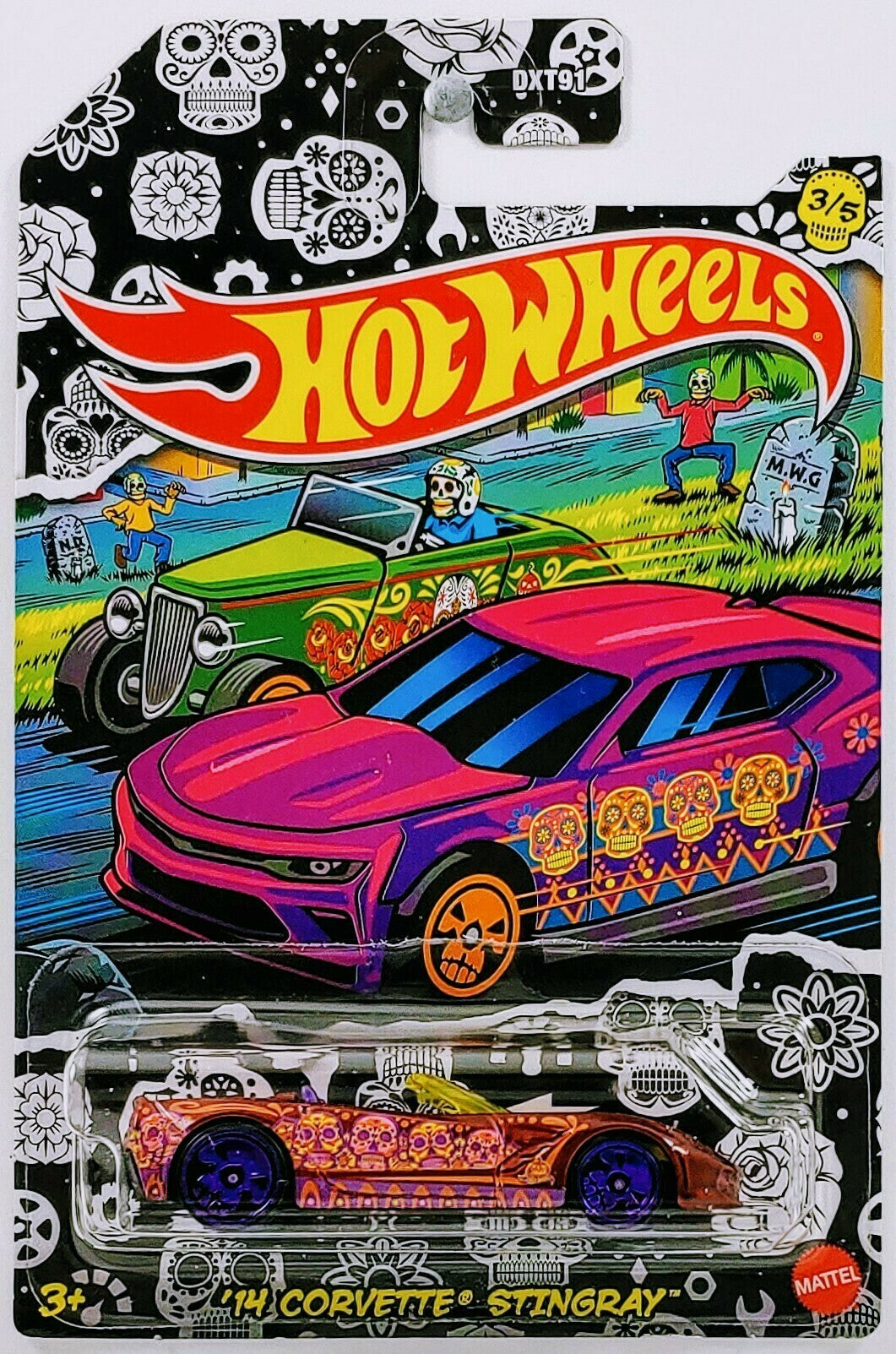 Hot Wheels 2021 - Happy Halloween 3/5 - '14 Corvette Stingray - Metallic Dark Red - Black Skull Wheels