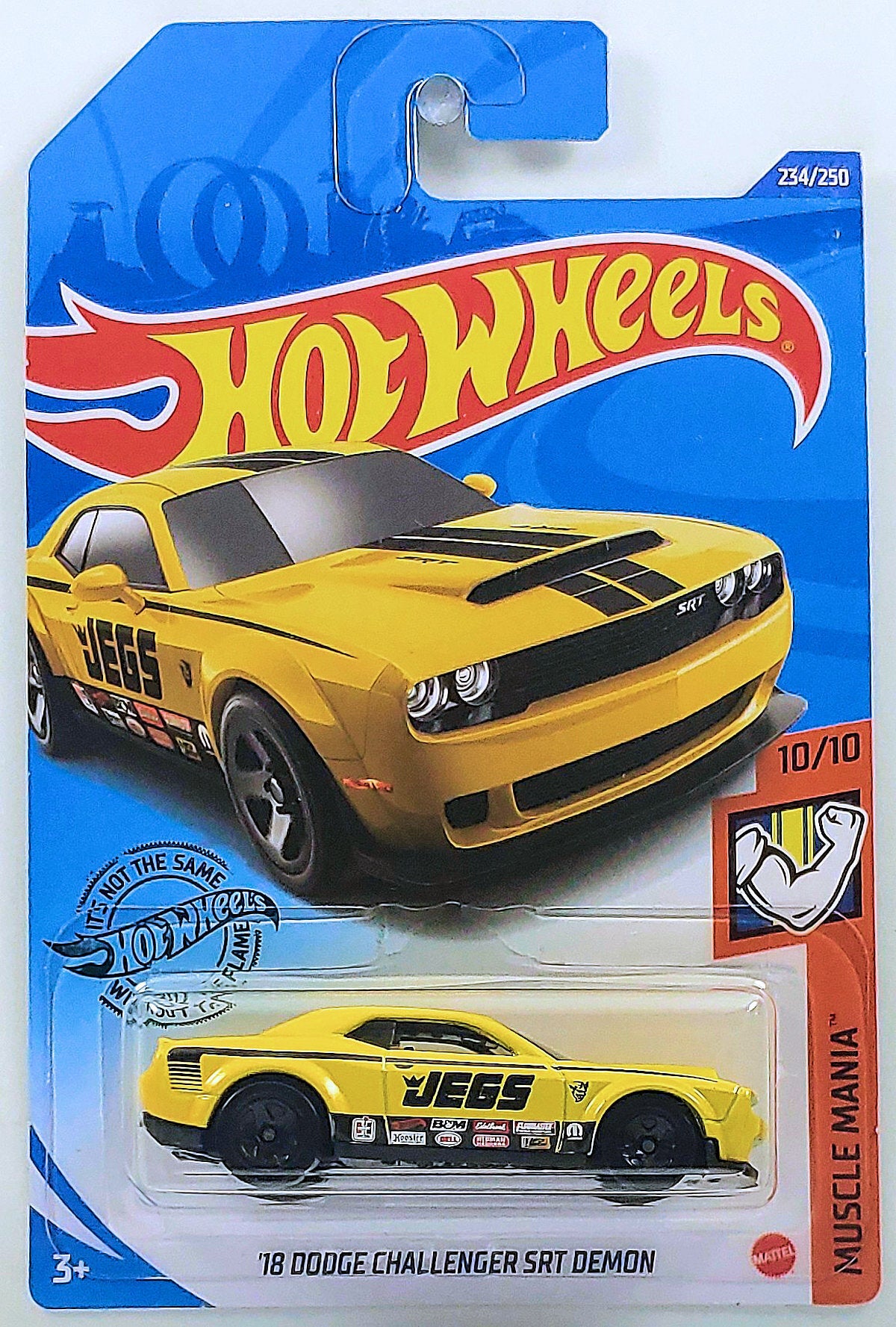 Hot Wheels 2020 - Collector # 234/250 - Muscle Mania 10/10 - '18 Dodge Challenger SRT Demon - Yellow / JEGS - IC