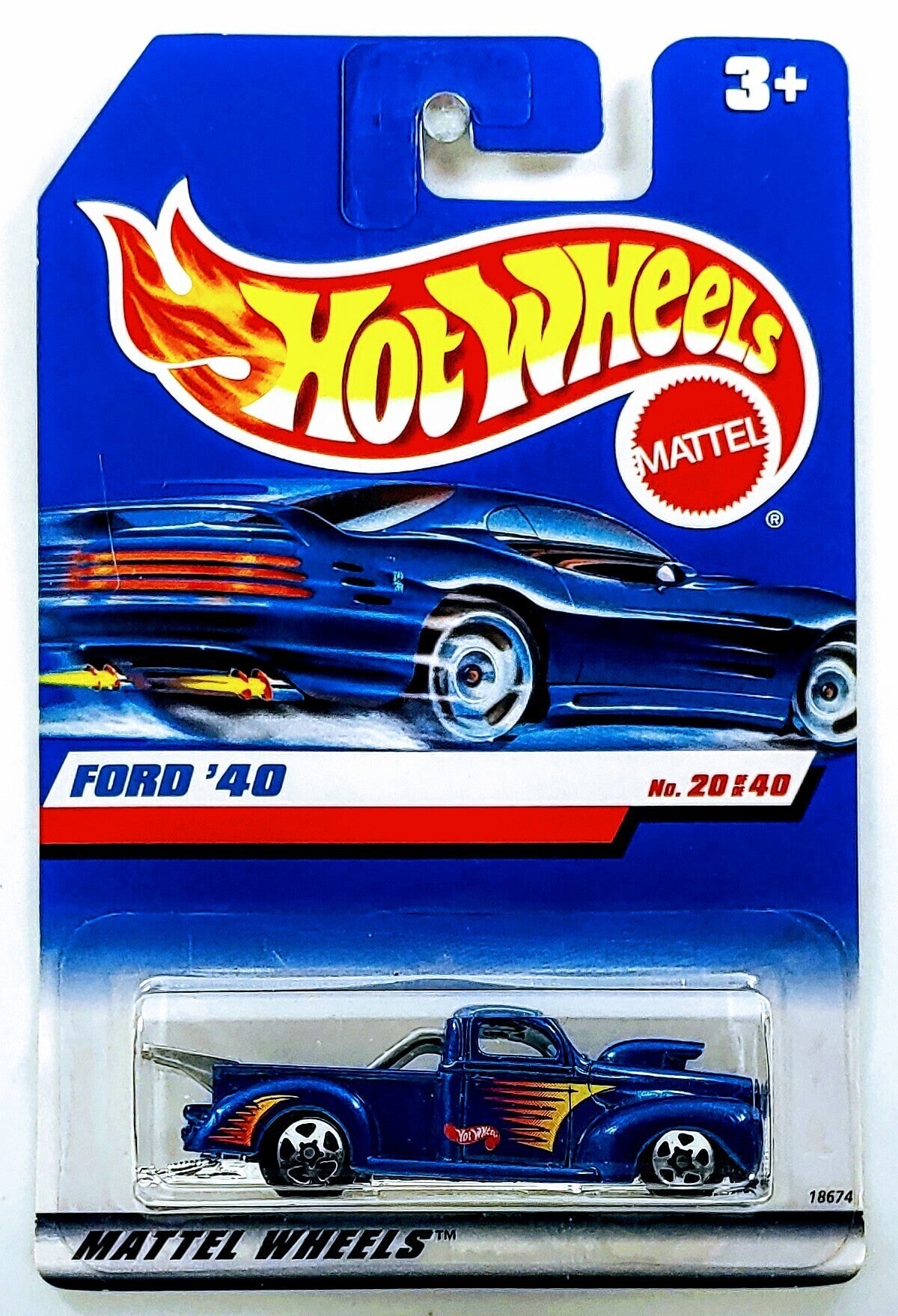Hot Wheels 1998 - (USA Collector # 654) - First Editions 20/40 - ’40 Ford (Drag Truck) - Dark Blue - Malaysia - IC