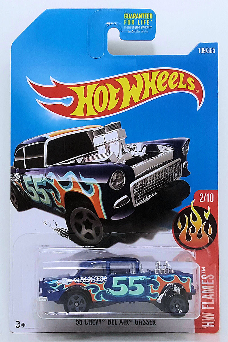 Hot Wheels 2017 - Collector # 109/365 - HW Flames 2/10 - '55 Chevy Bel Air Gasser - Blue