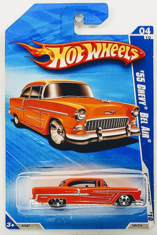 Hot Wheels 2010 - Collector # 160/214 - Hot Auction 4/10 - '55 Chevy Bel Air - Orange - Black Interior - IC