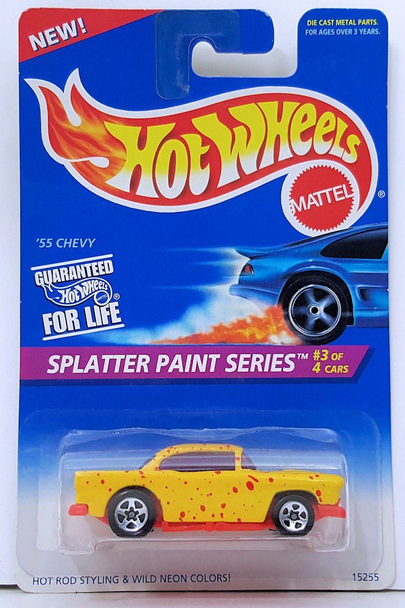 Hot Wheels 1996 - Collector # 410 - Splatter Paint Series 3/4 - '55 Chevy - Yellow - 5 Spokes