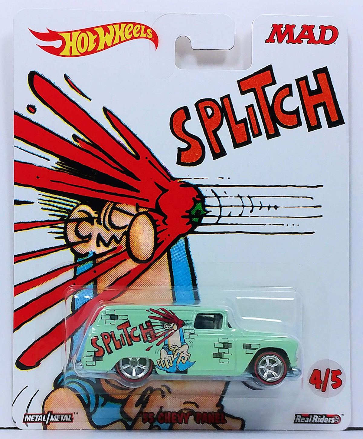 Hot Wheels 2017 - Pop Culture / Mad Magazine 4/5 - '55 Chevy Panel - Pale Green - 'SPLITCH' - Metal/Metal & Real Riders