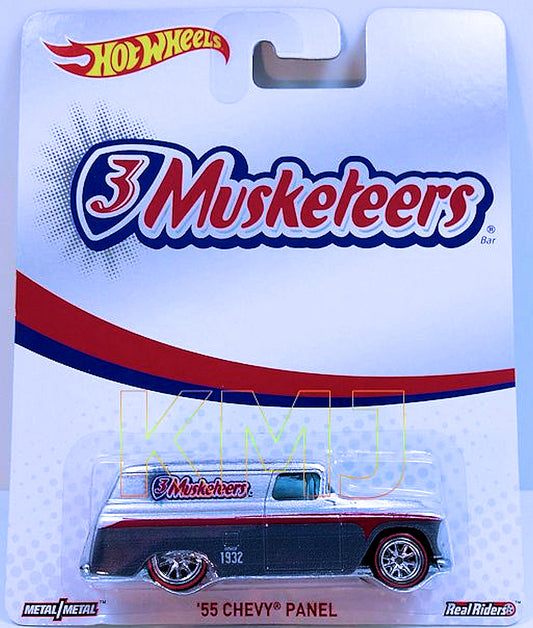 Hot Wheels 2015 - Pop Culture / Mars Candy - '55 Chevy Panel - Silver / 3 Musketeers - Metal/Metal & Real Riders