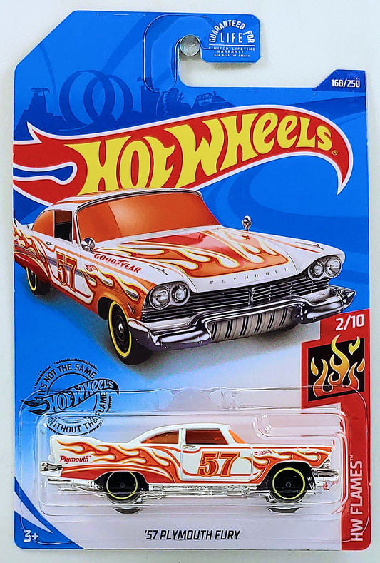 Hot Wheels 2020 - Collector # 168/250 - HW Flames 2/10 - '57 Plymouth Fury - White