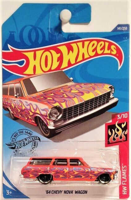 Hot Wheels 2020 - Collector # 141/250 - HW Flames 3/10 - '64 Chevy Nova Wagon - Metallic Dark Orange - IC