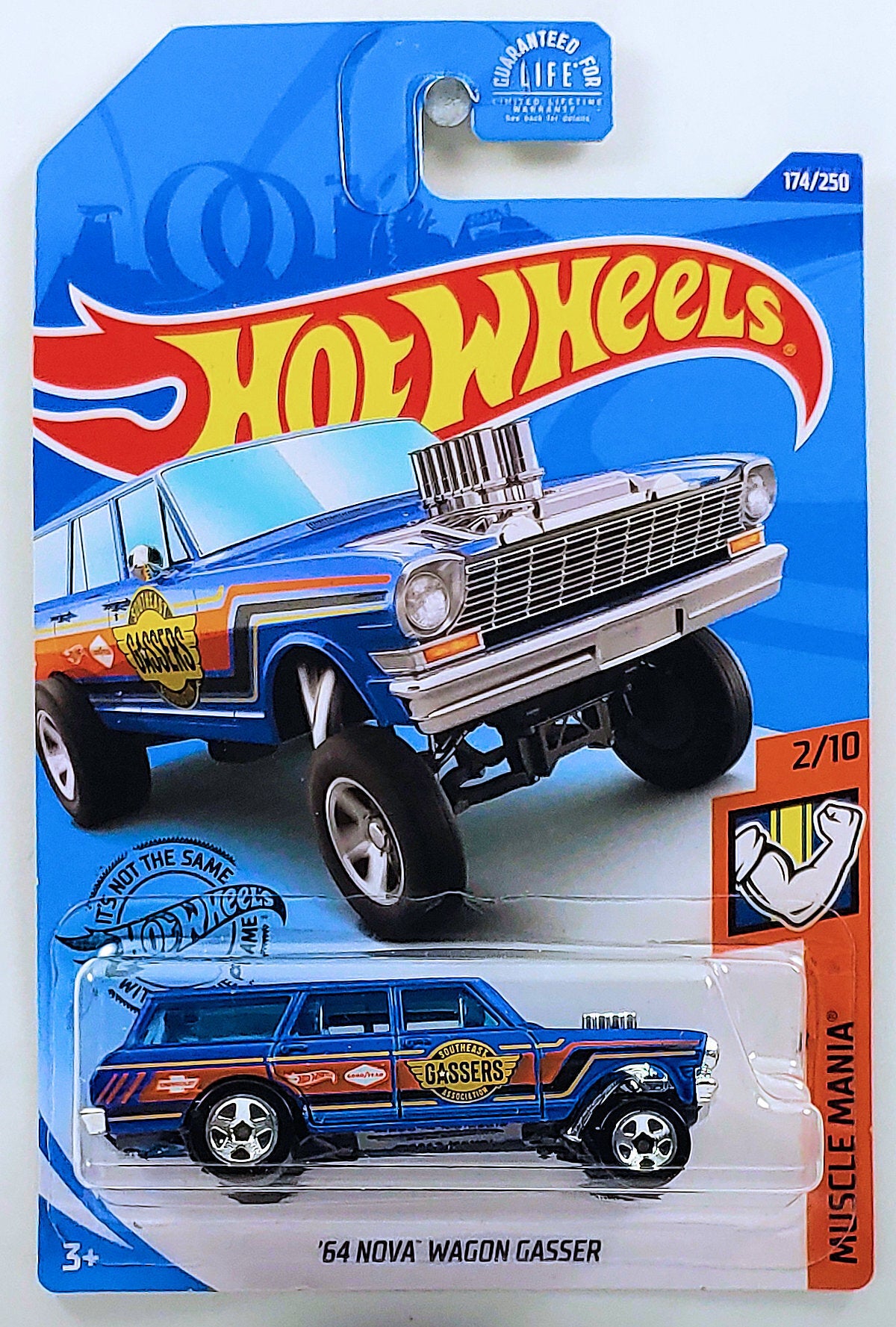 Hot Wheels 2020 - Collector # 174/250 - Muscle Mania 2/10 - '64 Nova Wagon Gasser - Satin Blue / Southeast Gassers Association - USA Card - Walgreens Exclusive