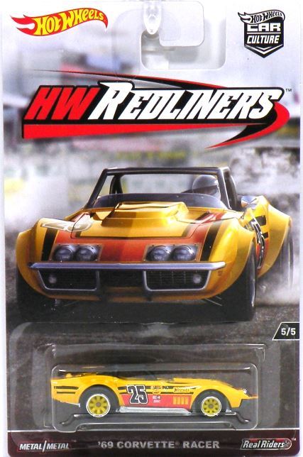 Hot Wheels 2017 - Car Culture / HW Redliners 5/5 - '69 Corvette Racer - Yellow - Metal/Metal - Real Riders