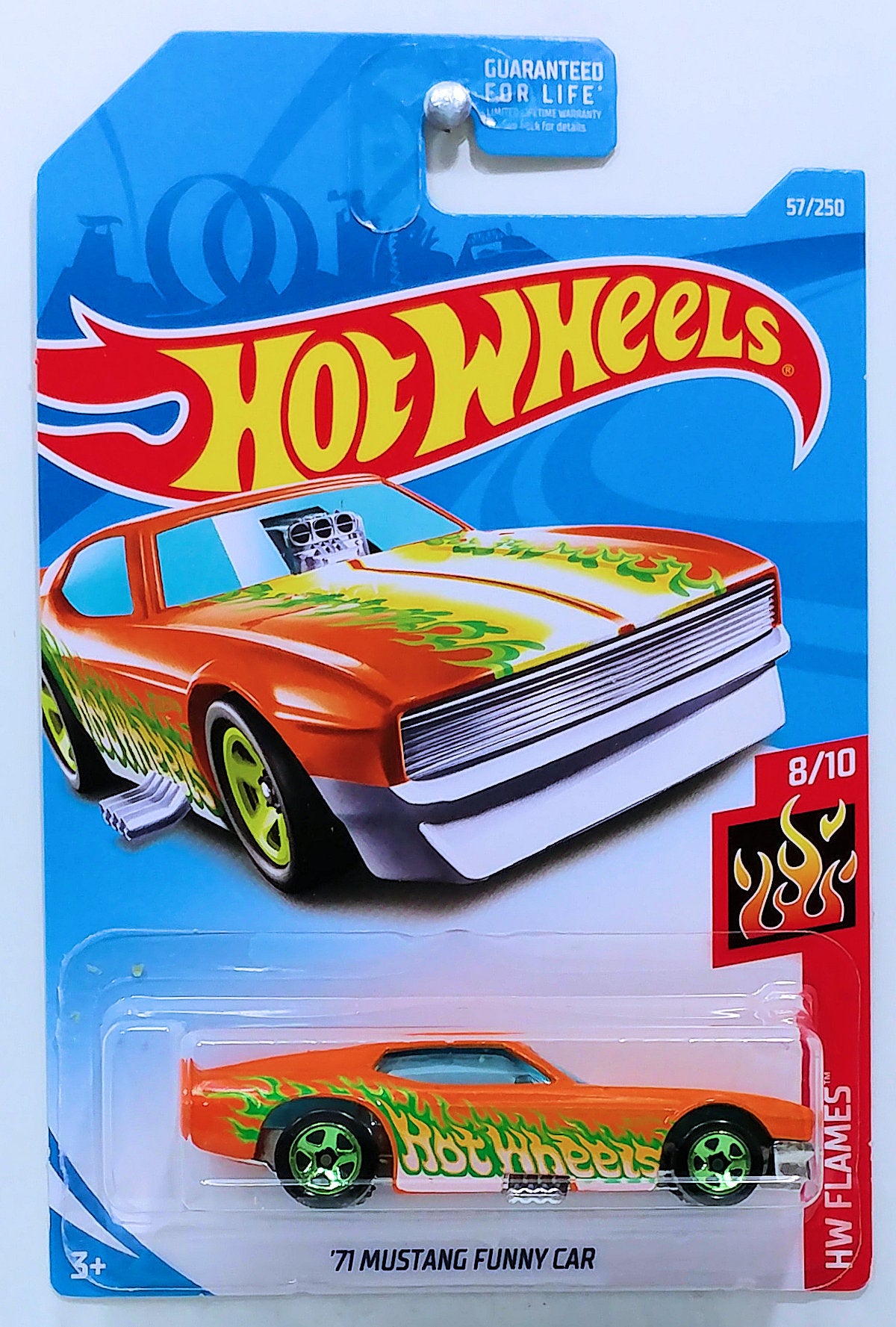 Hot Wheels 2019 - Collector # 057/250 - HW Flames 8/10 - '71 Mustang Funny Car - Orange - USA