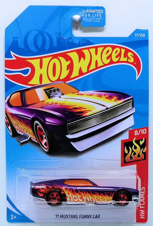 Hot Wheels 2019 - Collector # 057 - HW Flames 8/10 - '71 Mustang Funny Car - Purple