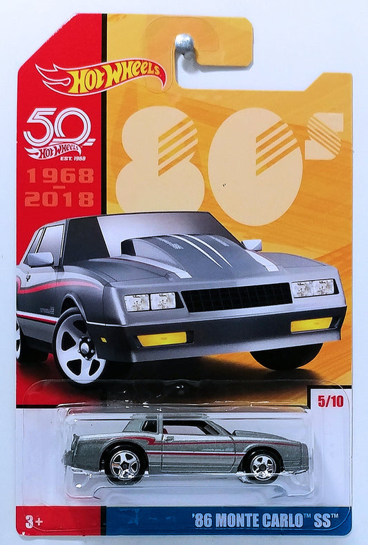 Hot Wheels 2018 - 50th Anniversary / Throwback Collection 05/10 - '86 Monte Carlo SS - Silver - 5 Spokes - Target Exclusive